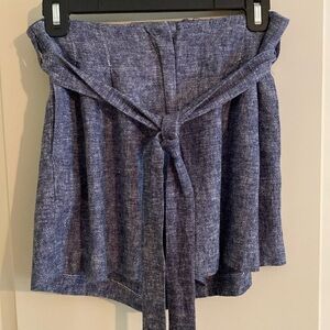 DREW Paper Bag Dress Belted Shorts Cotton Linen Blend Chambray Blue Size SMALL